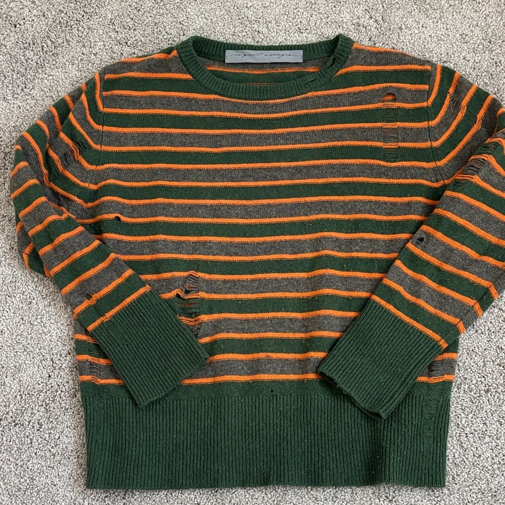 Raquel Allegra Green Orange Striped Crewneck Sweater